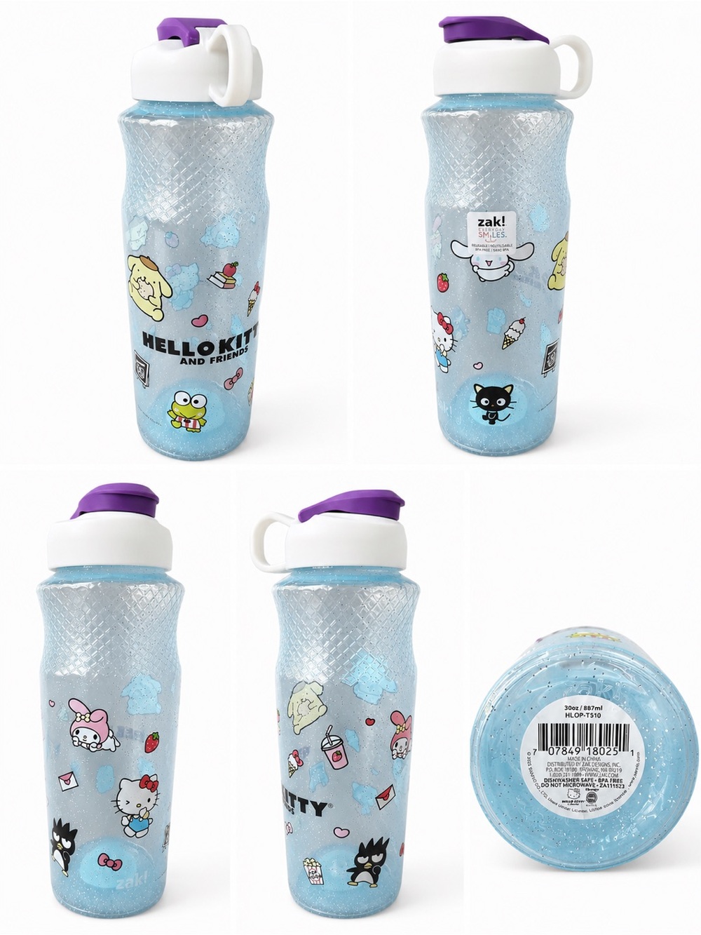 Hello Kitty & Friends x Zak! 30 oz Glitter Water Bottle Sanrio BPA-Free Blue
